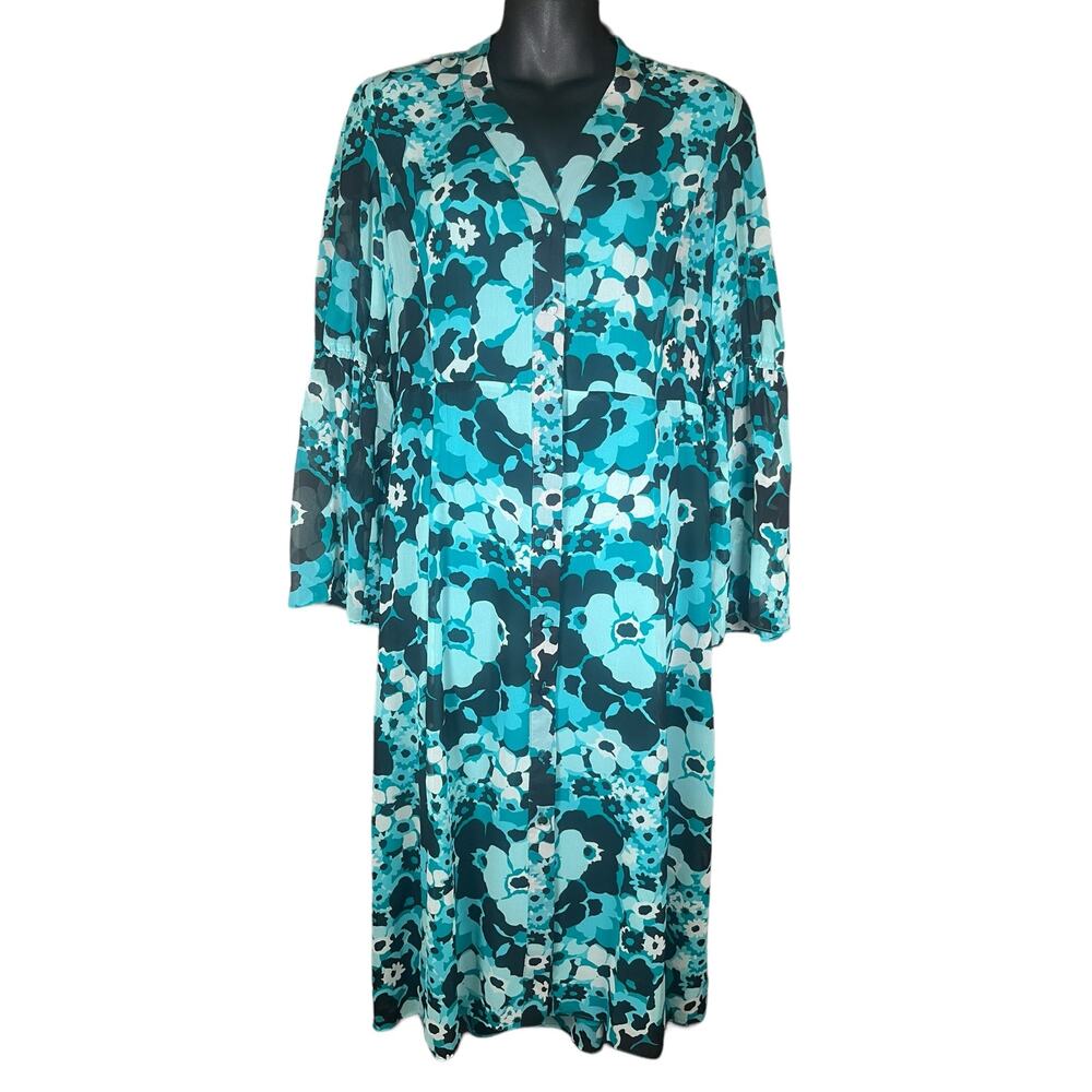 Michael Kors Blue Floral Shirt Dress Small